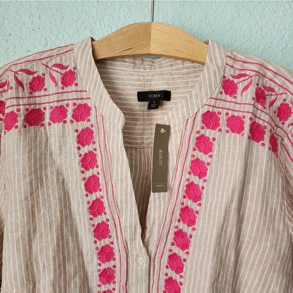 J crew linen embroidery rollup long sleeve  tunic blouse - Picture 5 of 12